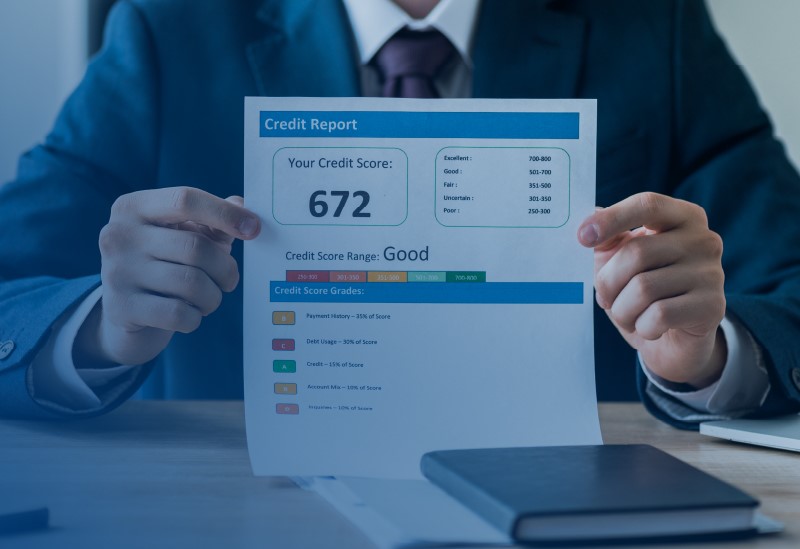 A credit score report with credit score and credit details